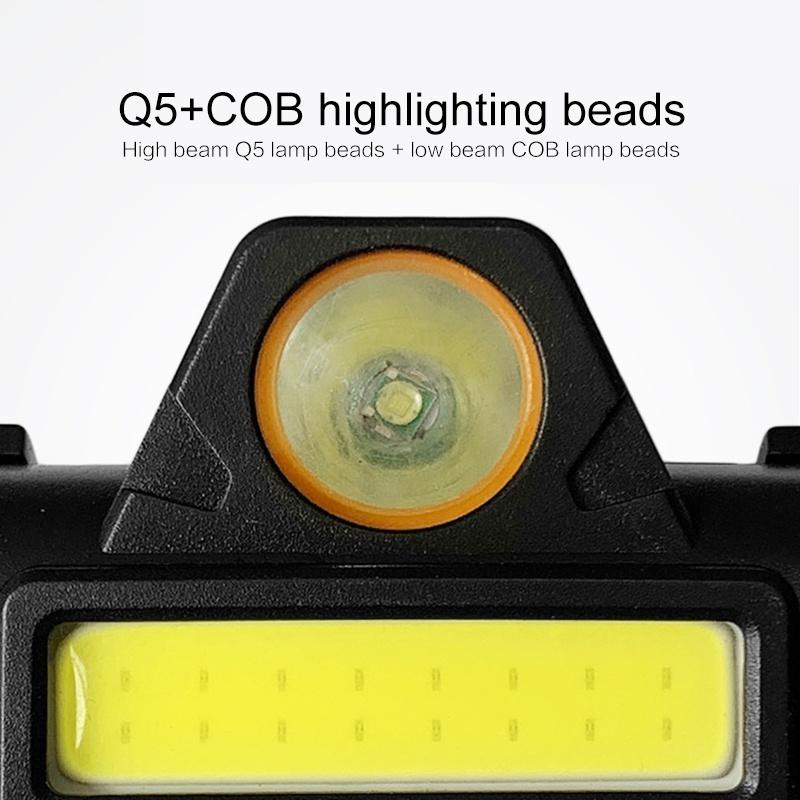 Waterproof LED Headlamp Adjustable XPE+COB 2 Lighting Modes with USB Rechargeable Built-in Battery Headlight for Outdoor Camping