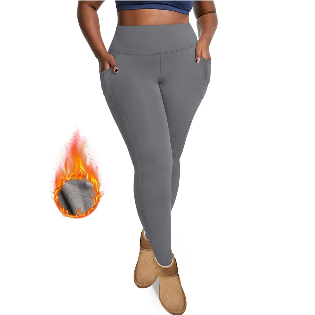 Женские спортивные штаны для йоги с высокой талией и карманами для подъема бедер, большого размера, спортивные штаны из флиса с девятью точками