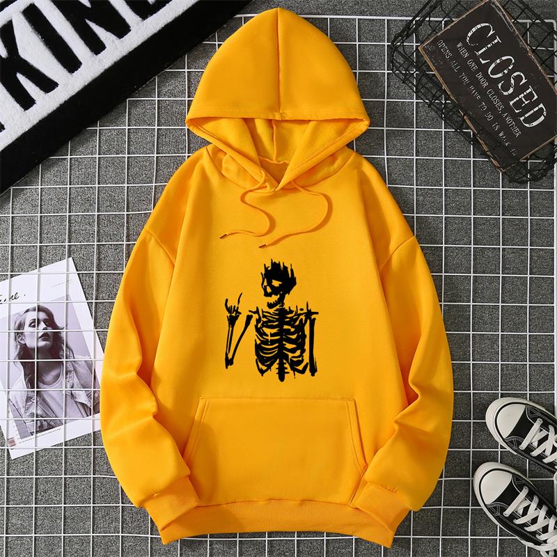 Retro Skull Print Hoodie Women's Fashion Hip Hop Loose Sweatshirt Cat Casual Sweatshirt Pocket Fleece Harajuku Streetwear