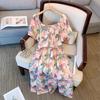 Plus Size Women's Summer New Line Neck Waist Floral Dress