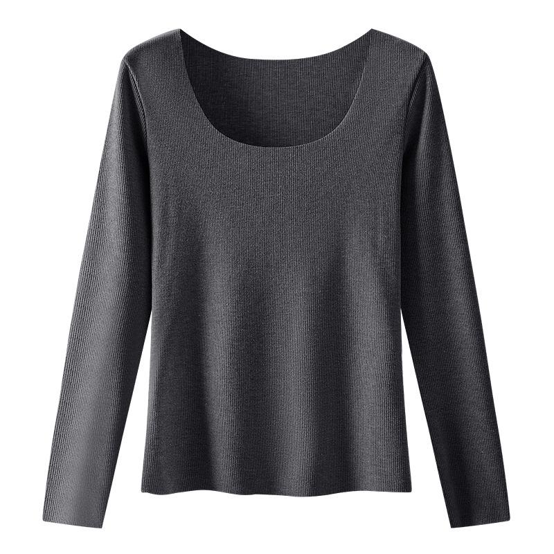 Seamless Women's U-Neck Long Sleeve Base Layer - High Elastic, Skin-Friendly, Slimming Warm Innerwear for Autumn & Winter