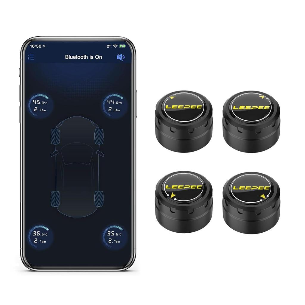 Система контроля давления в шинах LEEPEE, 5 режимов сигнализации, с 4 внешними датчиками TPMS, поддержка iOS и Android, отображает давление в реальном времени и