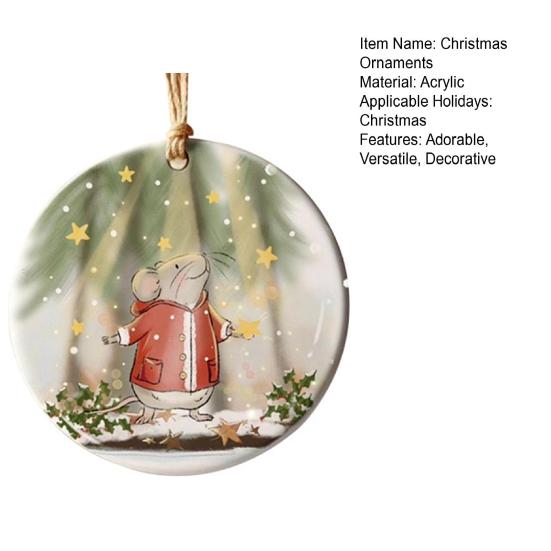 Рождественское украшение, круглая акриловая подвеска на елку, мультяшная крыса в красной куртке, подвесное украшение для рождественской елки, автомобиля, домашнего декора