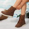 Ботильоны на плоской подошве для женщин, повседневная обувь из меховой замши, короткие плюшевые хлопковые туфли, тренд 2024 года, зимние теплые ботинки на шнуровке Botas De Mujer