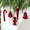2Pcs Red Velvet Christmas Tree Ornaments Candy Cane Bell Icicle Hanging Pendants 2026 New Year Christmas Party Home Decoration