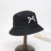 Korean Bow Embroidery Hat Sweet Washed Denim Hat Trendy Bowknot Bucket Hat  for Girls