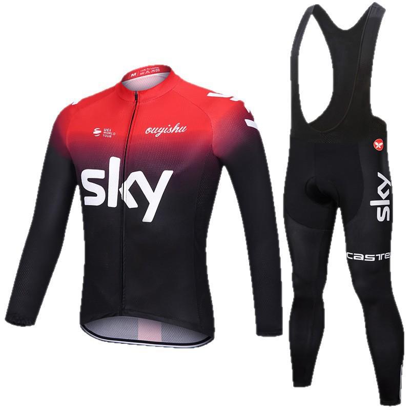Mens Cycling Jersey Bib Shorts Set Quick-Dry Long Sleeve Bike Outfit Road Mountain Apparel