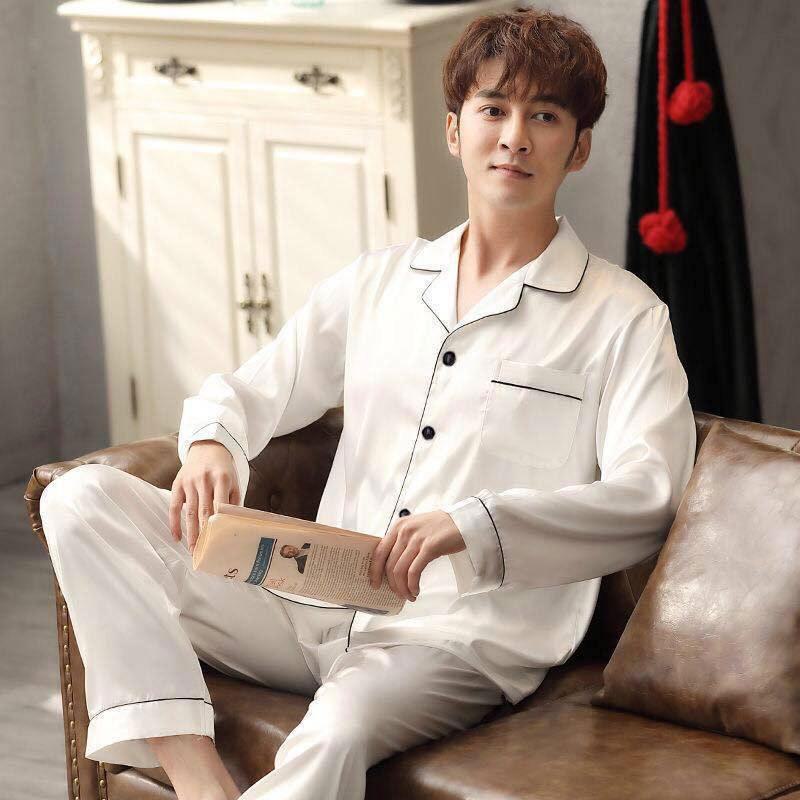 Мужской пижамный комплект с длинным рукавом из ледяного шелка на 2024 год - Легкая весенне-осенняя домашняя одежда