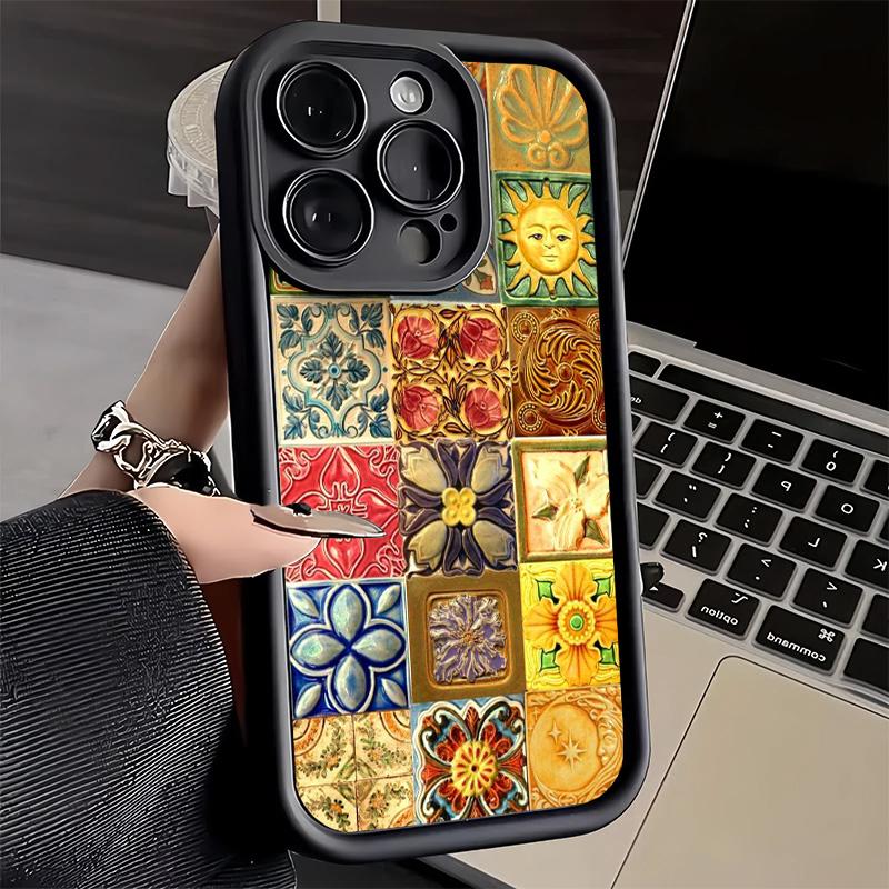 Чехол для телефона iPhone 17 Air 16E 15 16 Pro Max Итальянский Сицилийский Стиль Цветочный Узор Чехол 14 Plus 13 12 Mini Мягкий Корпус Силикон