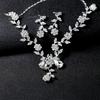 Women Rhinestone Leaves Flower Necklace Stud Earrings Wedding Bridal Jewelry Set