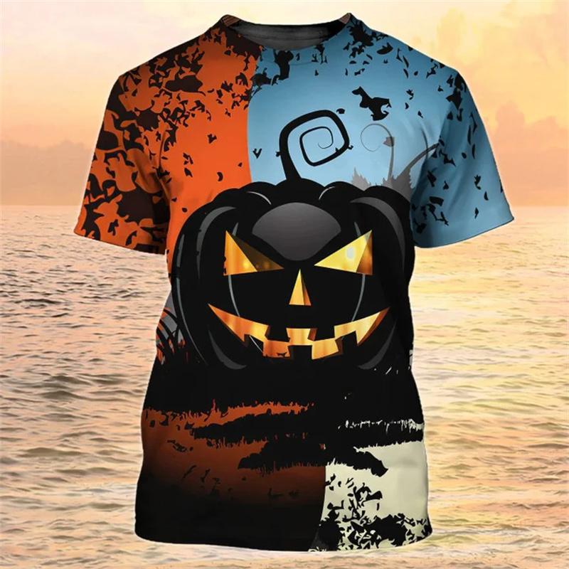 Happy Halloween Pumpkin T-shirt 3D Printed Colorful Round Neck T Shirts Men