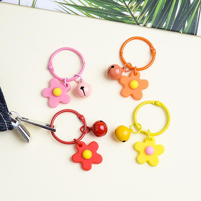 Colorful Flower Keychain With Bell Creative Metal Keyrings Flower Bells Pendant Keychain Bag Accessories Key Ring