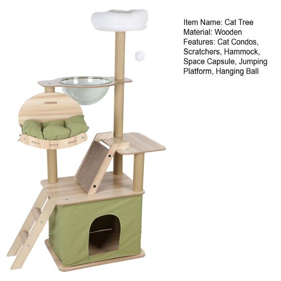 57 Inch Cat Tree for Indoor Cats, All-in-One Activity Center with Cat Condos, Scratchers, Hammock, Space Capsule, Plush Jumping Platform, Hanging