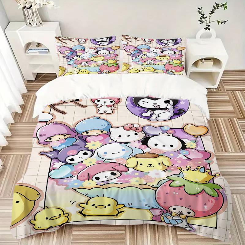 3pcs Kuromi & Friends Design Printed Quilt Set - Soft and Comfortable Quilt Cover for Bedroom, Guest Room H056