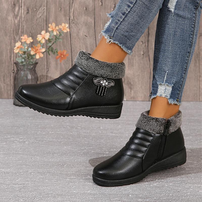 Winter Fashion Solid Color Simple Comfortable Casual Women's Shoes Flat Non-slip Side Zipper Warm Short Boots Chaussure Femme