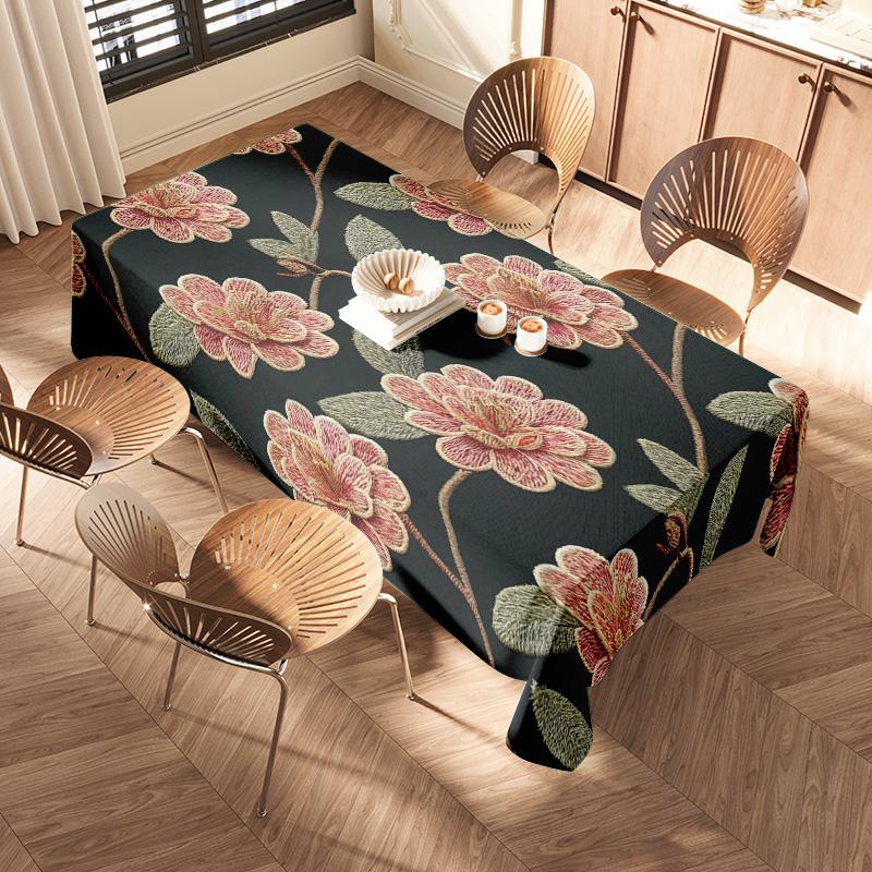 Floral Tablecloth Home Decor Flower Printed Kitchen Dining Room Decoration Black, Green Red