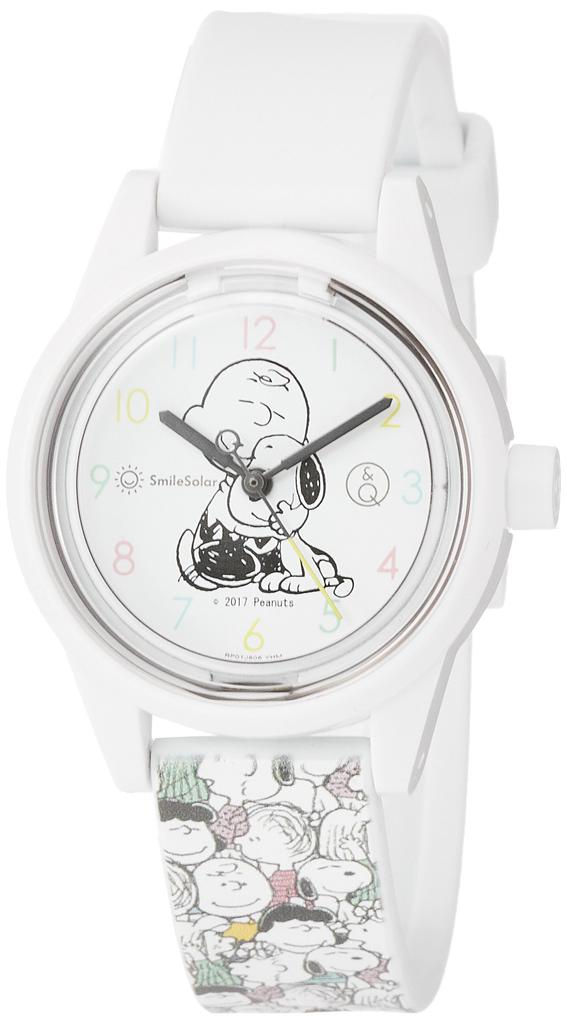 Citizen Q&Q Smile Solar Snoopy Analog Wristwatch with Waterproof Urethane Strap, RP01-806, All-Over Print, White