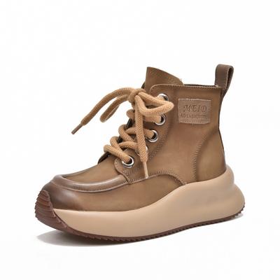 GKTINOO Женские ботинки Кроссовки из натуральной кожи 2024 Новые На шнуровке Круглый носок Женские Ручной работы Ретро Ботильоны На платформе