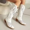 2025 New Women Western Boots Square Toe Block Heels 5.5cm Slip On Embroidery Plus Size 43 Casual Knee High Bota