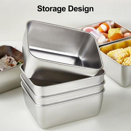Контейнеры для хранения продуктов из нержавеющей стали Герметичные контейнеры для закусок с крышкой Штабелируемый ланч-бокс для кемпинга, пикников, школы