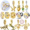 Медные Шармы Золотая Серия Леопардовый Кот Собака Подсолнух Бабочка Шарм Бусина Подвеска Подходит для Оригинального Браслета Ювелирный Подарок