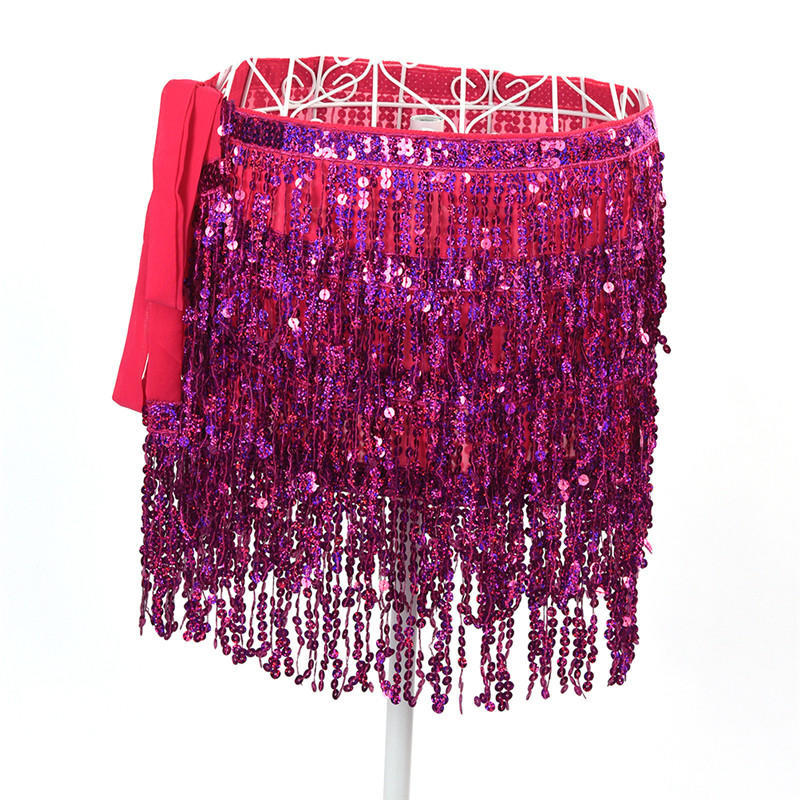 Костюм для танца живота с блестками, кисточками, бахромой, шарфом, поясом, юбкой с запахом на талии