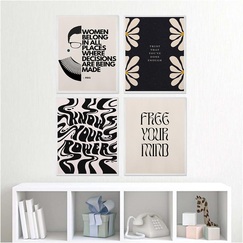 Enough Empower Wall Art Canvas Painting Motivation Poster Minimalistic Typography Abstract Flowers Prints Living Home Decor