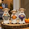 Halloween Highland Cattle Decor 3Pcs Ghost Cow Figurines, Resin Yak Statues with Pumpkin, Farmhouse Porch Garden Statuette Tabletop Ornaments
