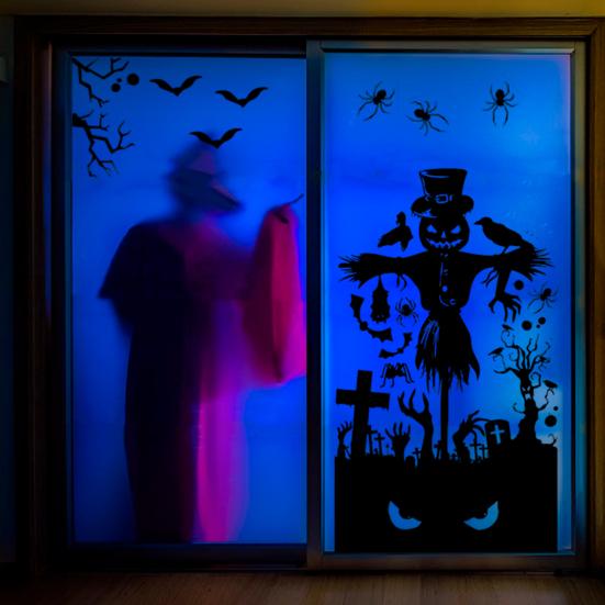 Наклейка на окно Хэллоуин Тыква Ведьма Водонепроницаемый ПВХ Скелет Пугало Двустороннее Привидение Съемное Электростатическое Стекло
