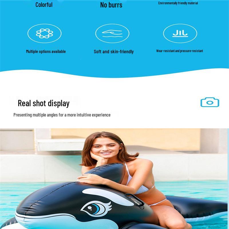 Cross Black Whale Inflatable Water Toy - PVC Floating Raft Bed for Children's Swimming and Sea Play