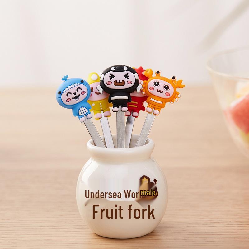Детские вилки для фруктов из нержавеющей стали - Милые десертные и пирожные вилки с банкой для хранения для домашнего использования для малышей
