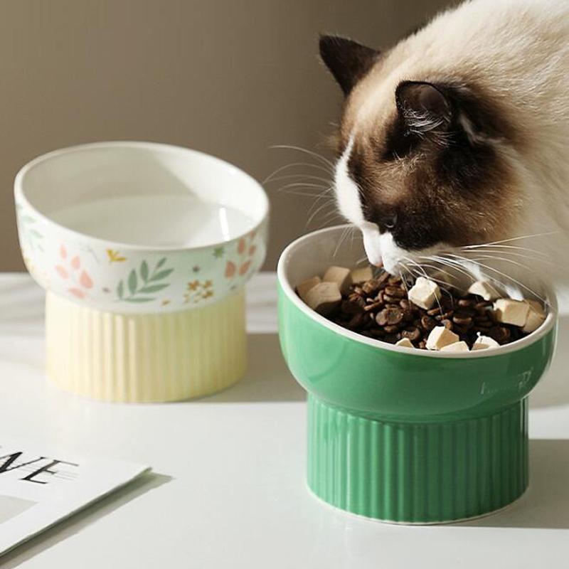 Ceramic Pet Bowl, Protection Cervical Spine, Creative, Inclined Mouth High Foot Cats Bowls, Anti Overturning Dog Water Bowl, 1Pc