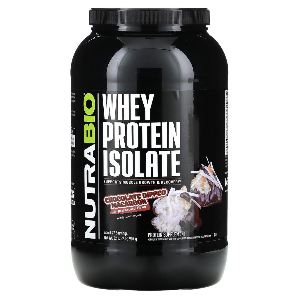 NutraBio Whey Protein Isolate, Chocolate Coated Macaroons, 907 G (2 Lb)