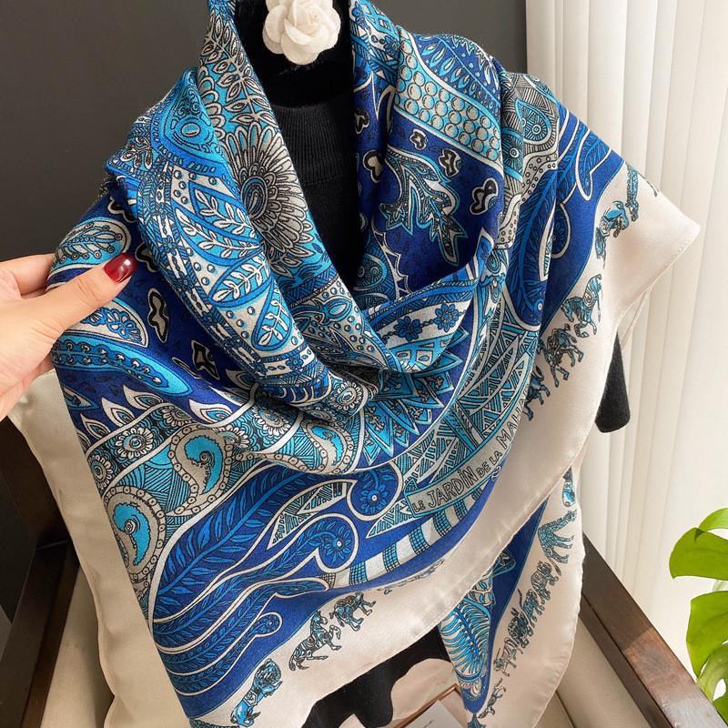 42 Designs Spain Lovely Floral Square Viscose Shawl Scarf Lady Print Soft Wrap Pashmina Bufandas Muslim Hijab 135*135Cm