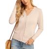 Women's Sweater for Spring and Autumn with Ruffled V-Neck and Buttoned Knit Cardigan Top