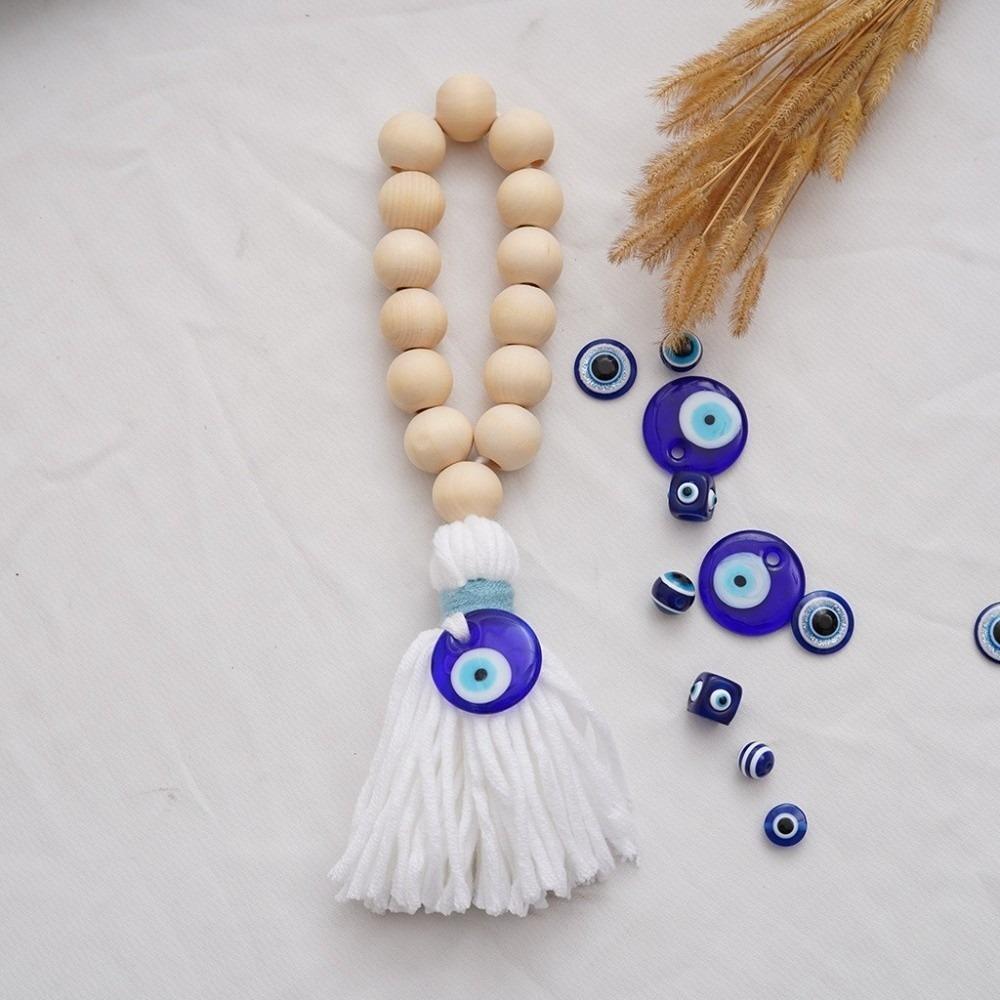 Handmade Wooden Bead Pendant 22cm Rearview Mirror Pendant Retro Tassel Pendant