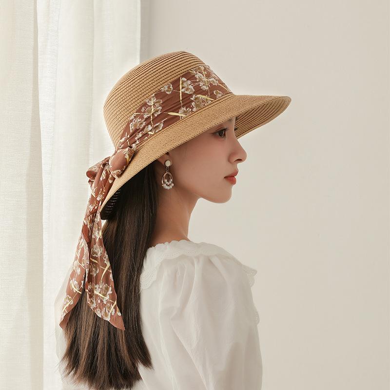 Складная широкополая шляпа от солнца для женщин - элегантный декор в виде банта из ленты, соломенная пляжная шляпа для путешествий во французском стиле