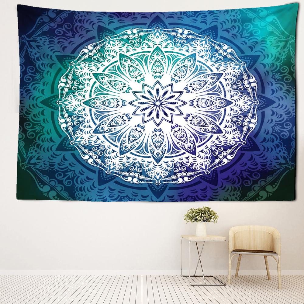 Синий Зеленый Мандала Гобелен Настенный Цветочный Арт Таинственный Хиппи Тапиз Эстетическая Комната Гостиная Домашний Декор