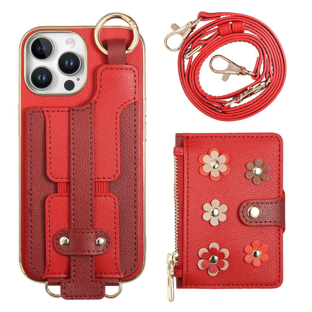 Card Holder Ring Wrist Strap Leather Phone Case for iPhone 16 15 14 13 12 11 Pro Max Plus Protective Shockproof Cover