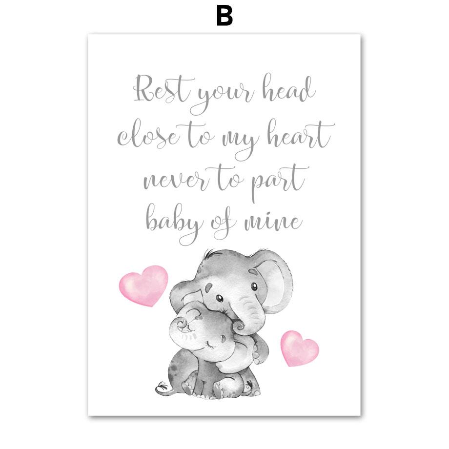 Baby Girl Room Decoration Pictures Elephant Zebra Teddy Bear Pink Nursery Cute Wall Art Canvas Painting Nordic Posters And Print