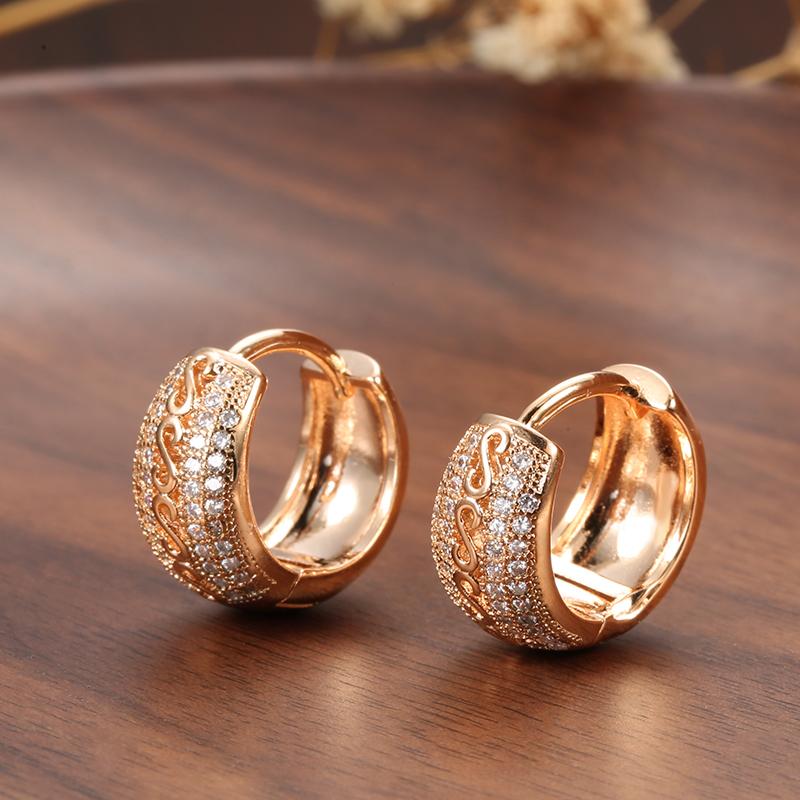 Kinel Vintage Rose Gold Color Hoop Earrings And Ring Sets Natural Zircon Jewelry Set