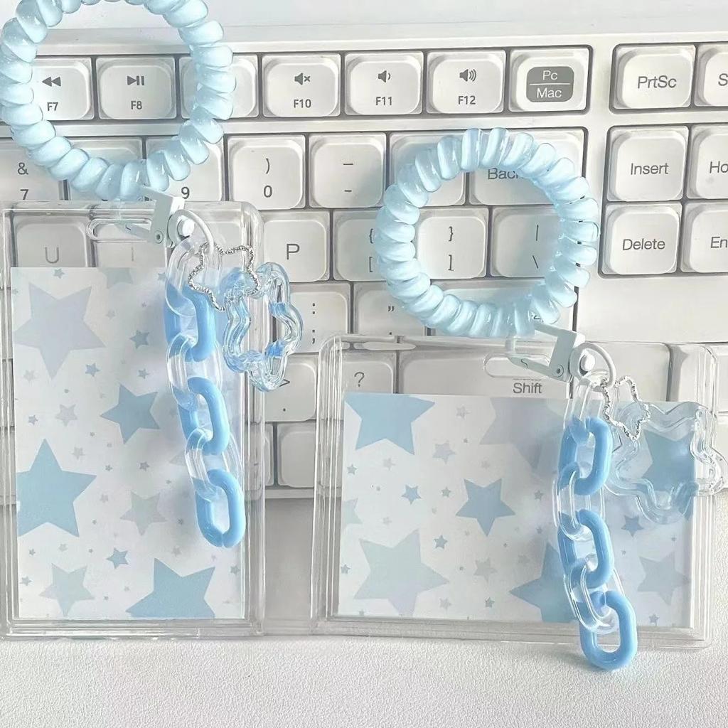 Kpop Photocard Holder Blue Pink Card Sleeves Idol Card Waterproof Protector Bus Cards Holder Bag Pendant School Stationery