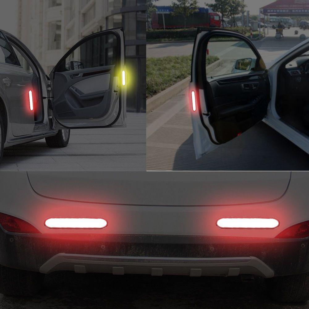 2Pcs Auto Red Night Lamp Door Sticker Warning Tape Car Reflective Strips Safety Mark