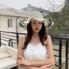 1PC Women Foldable Floppy Straw Hat Pearl Silk Ribbon Wide Brim Sun Hat Beach Cap Summer Sunshade Visors UV Protection Travel Hats Bucket Caps