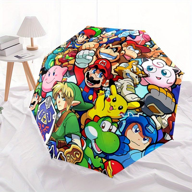 Mario Gaming Characters Automatic Folding Umbrella - Lightweight, Retractable Design with 8-Rib Durability, Perfect for Outdoor Adventures,