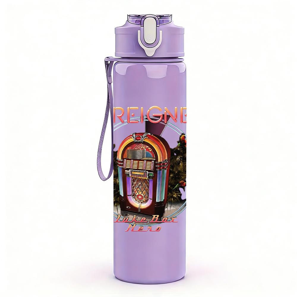 1PC Foreigner vintage building print 750ml colorful plastic sports water bottle leakproof pop up lid with straw for outdoor work home use