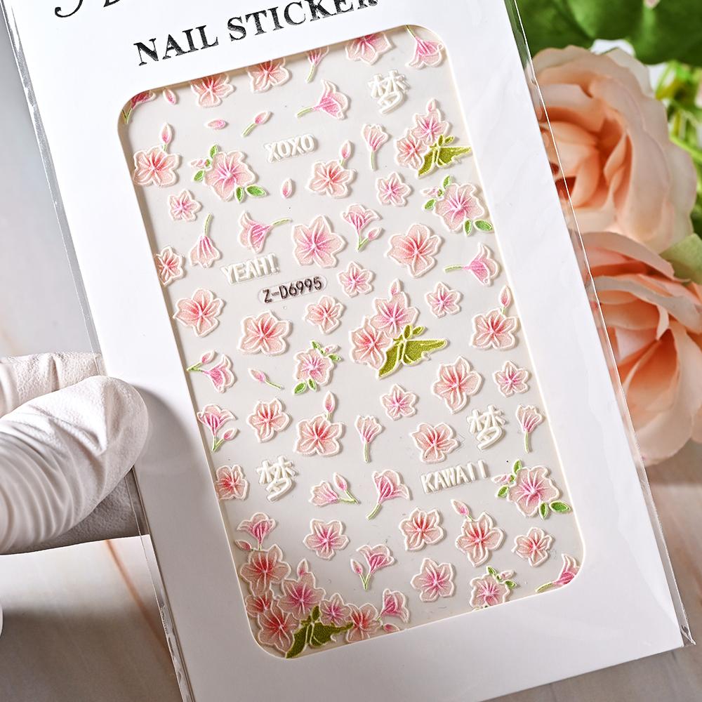 1pc 5D Bee Butterfly Flower Embossed Nail Sticker Self-Adhesive Acrylic Sunflower Engrave Decal Manicure Slider Decoration6x10cm