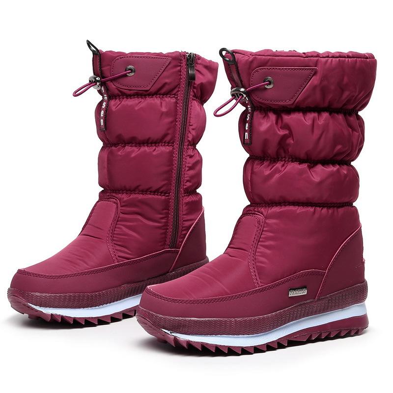 Winter Snow Boots Women's Tall Cotton Boots Winter Thickened Waterproof and Non-slip Piled Large Size Cotton Shoes Thickened