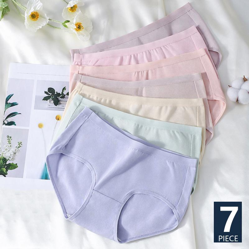 7Pcs Cotton Panties Women Breathable Underwear Cute Bow Girls Briefs Low Waist Ladies Lingeries