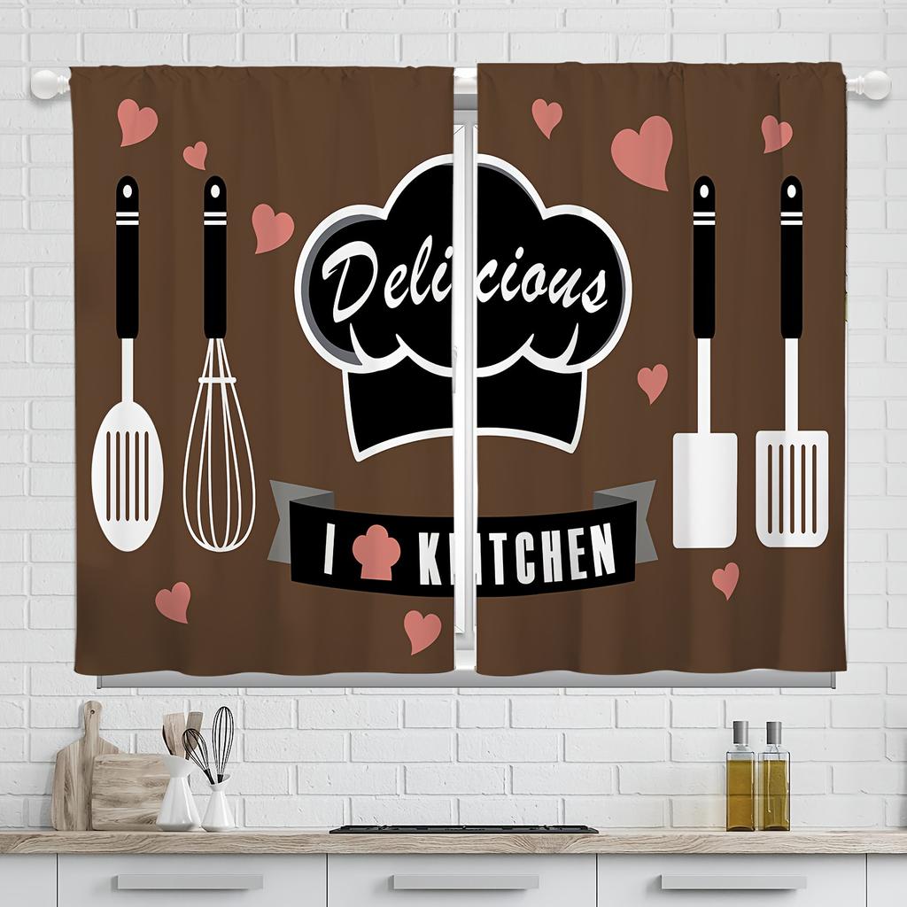 2Panel Кухонные Шторы Кофейная Ложка Растительный Принт Шторы для Окна Кухни Короткие Шторы Карманные Шторы для Кухни